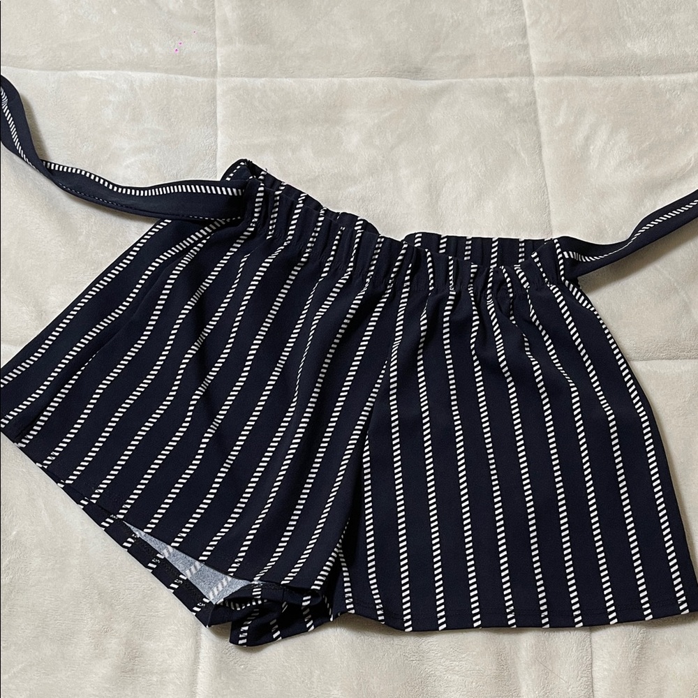High Waist Navy and White Striped Shorts